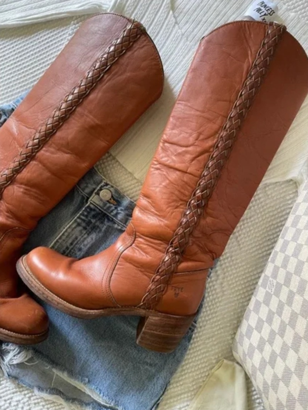Frye Vintage Braided-Trim Tall Boots - Cognac Brown